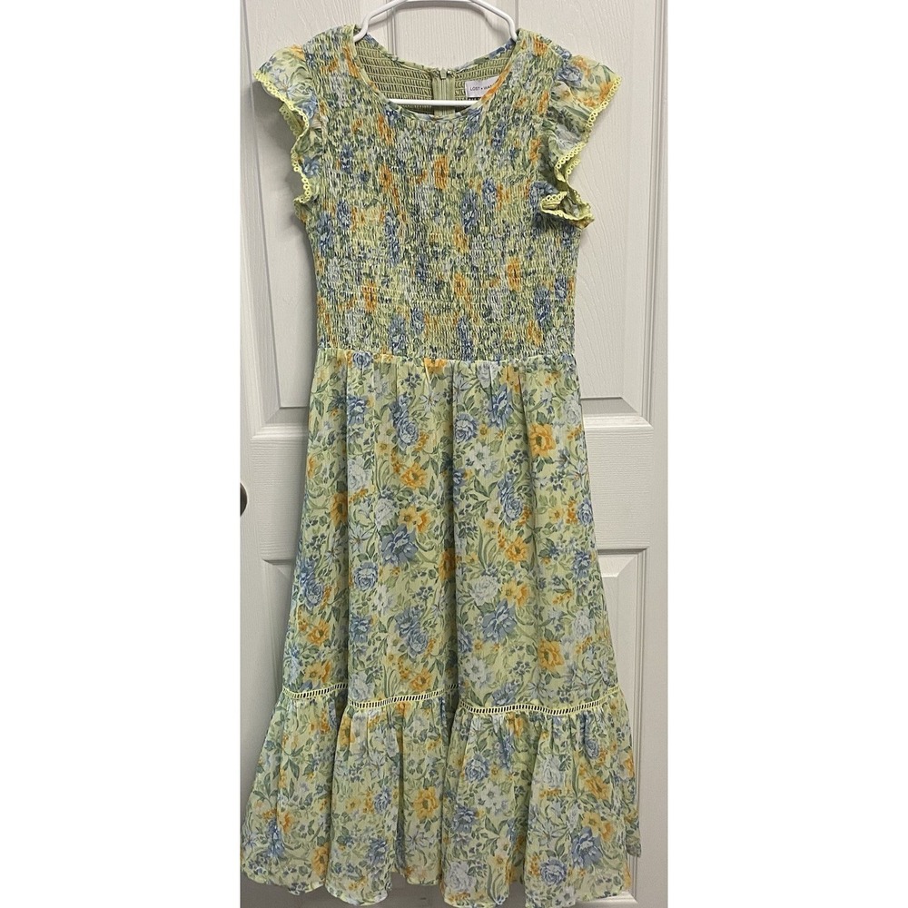 Lost + Wander Womens Blue&Green Lined Floral Smocked Midi Dress  NWT MSRP=$118-S